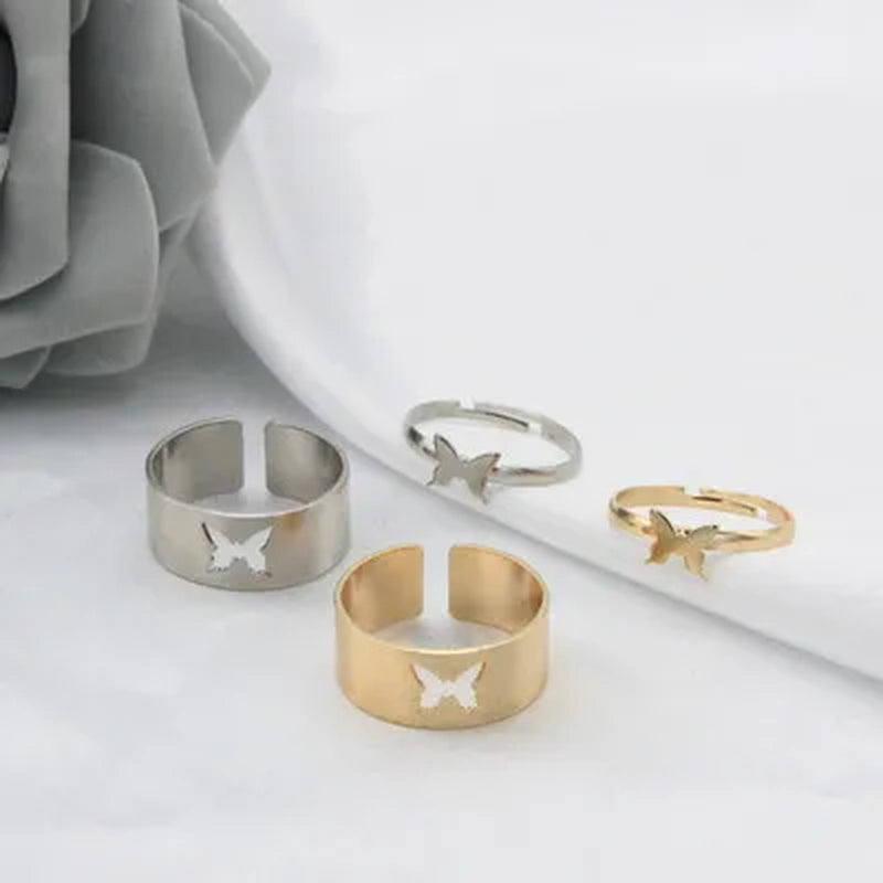 Silver Color Butterfly Rings for Women Men Lover Couple Ring Set Friendship Engagement Wedding Band Open Ring 2022 Trend Jewelry