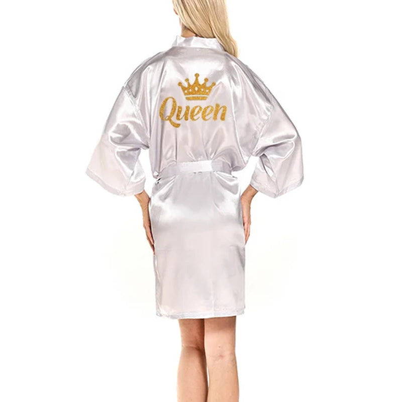 Wedding Queen King Robe Men Robe Satin Matching Couple Kimono Valentine Anniversary Gift Bridal Party 2021 Bride Groom Robes