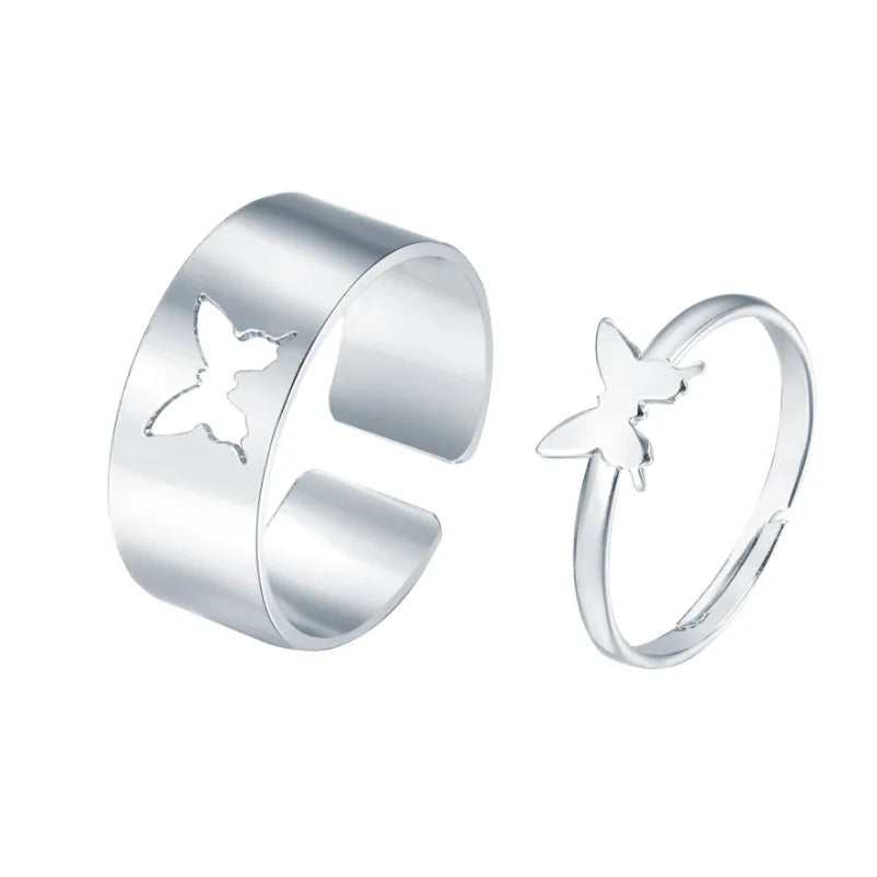 Silver Color Butterfly Rings for Women Men Lover Couple Ring Set Friendship Engagement Wedding Band Open Ring 2022 Trend Jewelry