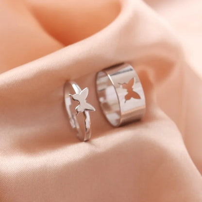 Silver Color Butterfly Rings for Women Men Lover Couple Ring Set Friendship Engagement Wedding Band Open Ring 2022 Trend Jewelry