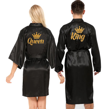 Wedding Queen King Robe Men Robe Satin Matching Couple Kimono Valentine Anniversary Gift Bridal Party 2021 Bride Groom Robes