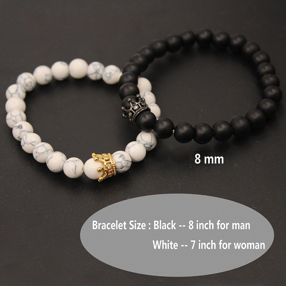 King&Queen Crown Distance Couple Bracelets His and Her Friendship 8Mm Beads Bracelet