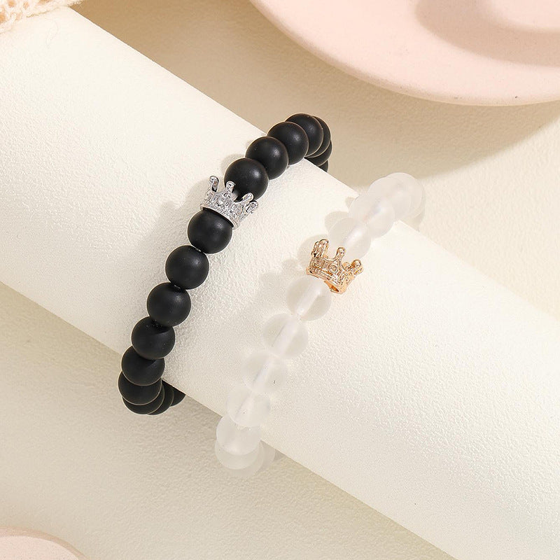 Fashion Jewelry 2Pcs Handmade Crown Beaded Charms Bracelet Luminou Heart Glow in the Dark Couple Bracelet for Lover Men Women Fluorescent Gift