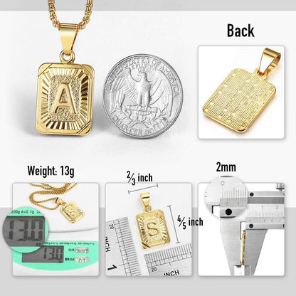 Initial A-Z Letter Pendant Necklace Mens Womens Capital Letter Yellow Gold Plated Stainless Steel Box Chain 22Inch