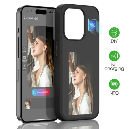 DIY E-Ink Screen NFC Function Phone Case for  15 14 13 Pro Max Wireless Transmission 3.7Inch Screen Phone Case Accessories